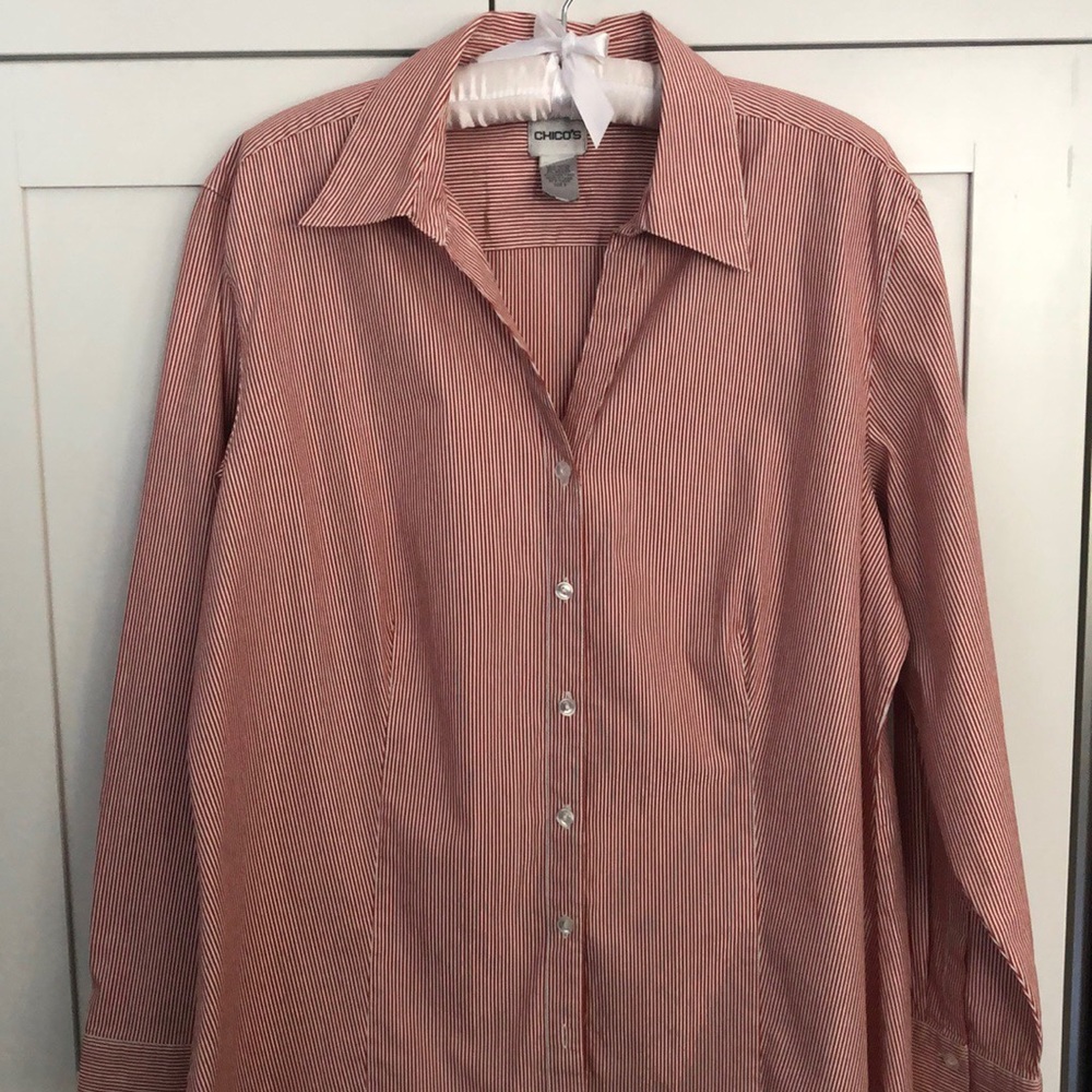 Chico’s Red, White, Silver Stripe Blouse